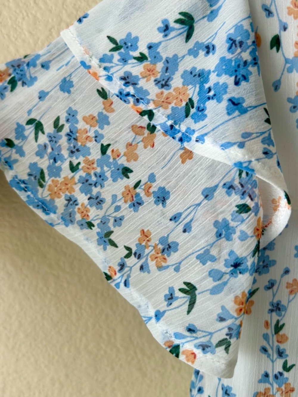 Blue Orange Floral Dress Short Layered Sleeves Ruffle Neck Shein Size Small - Picture 11 of 12